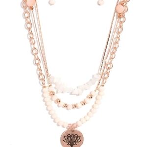 Paparazzi Gold and White Layered Necklace with Cascading Strands Lotus Luxury